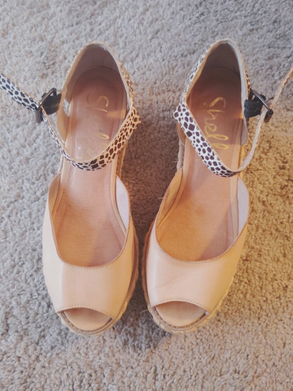 Shellys London cream& leopard espadrille